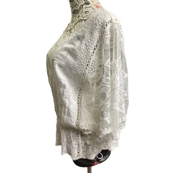 Flawles summer top butterfly sleeves embroidered peplum XS white - Picture 3 of 7